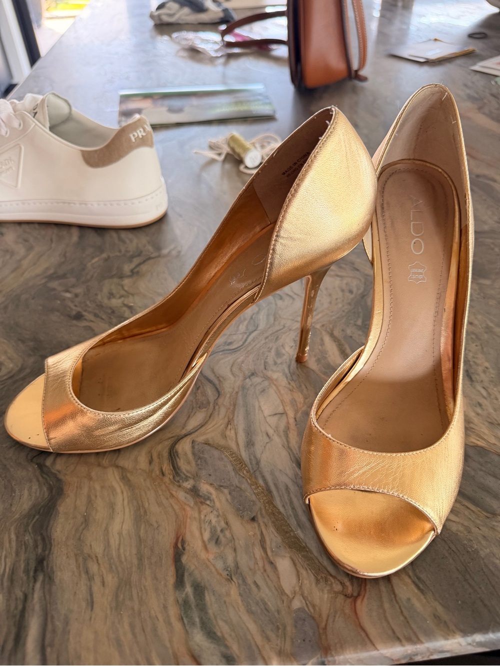 ALDO Metallic Gold Open-Toe Stiletto Heels Size 40